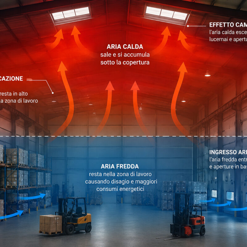 Evitare effetto camino nei capannoni industriali Come evitare effetto camino nei capannoni industriali